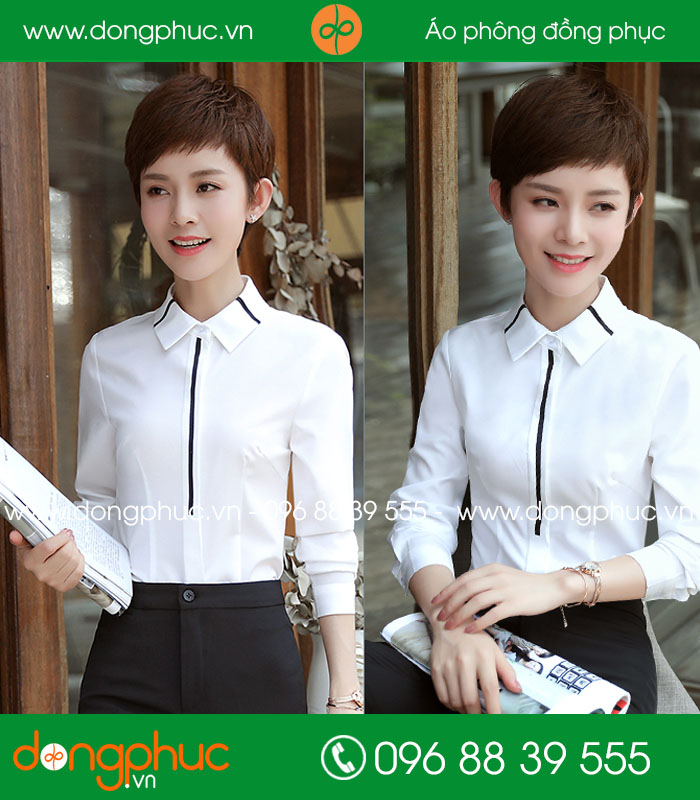  Đồng phục áo sơ mi màu trắng kẻ đen